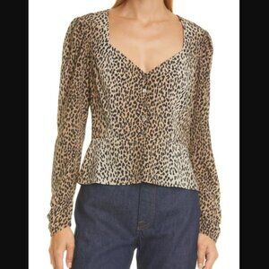 NEW NWT - Frame - Leopard Print Silk Peplum Blouse In Leopard Multi - Size Small